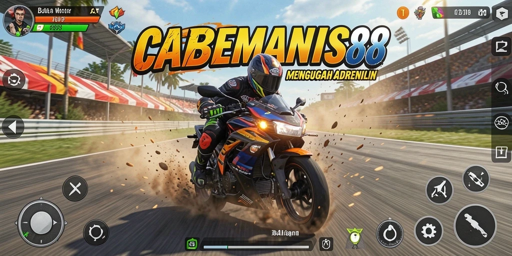 Tampilan balapan seru di CABEMANIS88 dengan motor kencang dan trek menantang.