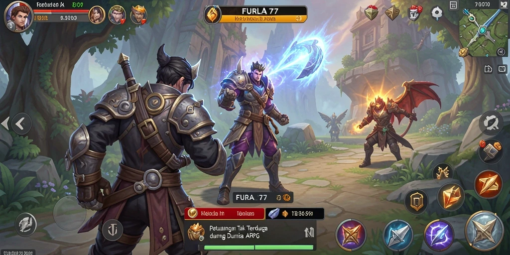 Menampilkan aksi seru dalam gameplay ARPG FURLA77.