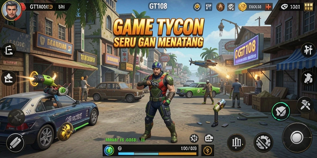 Screenshot GT108 menunjukkan aksi seru dalam membangun bisnis Tycoon.