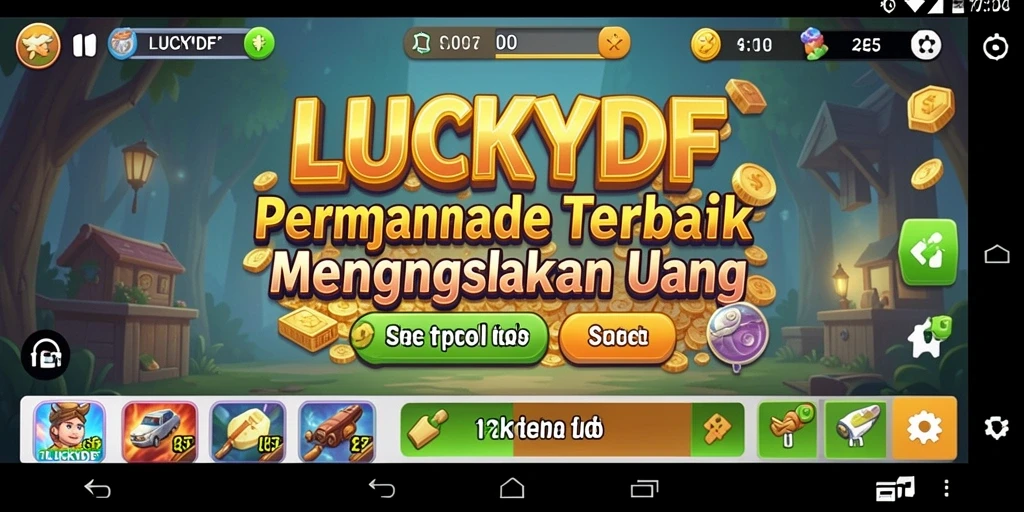 Tampilan utama gameplay LUCKYDF yang menampilkan karakter sedang bekerja.