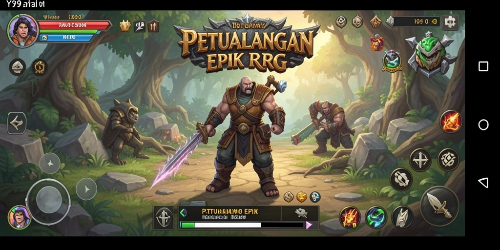 Screenshot utama Y89 menampilkan pertempuran epik dengan karakter yang siap bertarung.